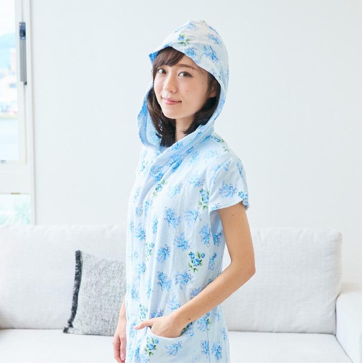 フード付きタオル パジャマ レディース ルームウェア 部屋着 フード付タオル プール ワンピース 花柄 ナイトウェア 春 夏 ルーム ウェア おしゃれ 送料無料 |  | 01