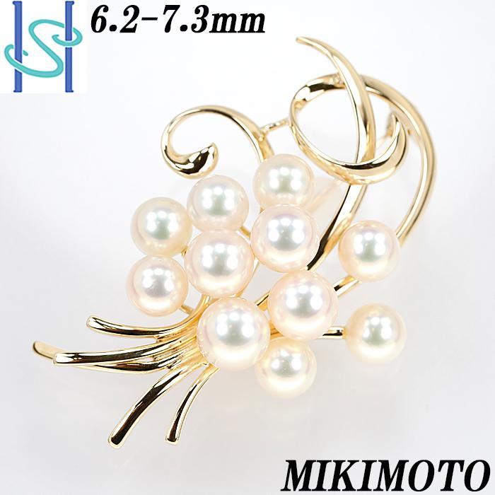 ミキモト MIKIMOTO アコヤパール 7.3mm リーフ ブローチ K14-