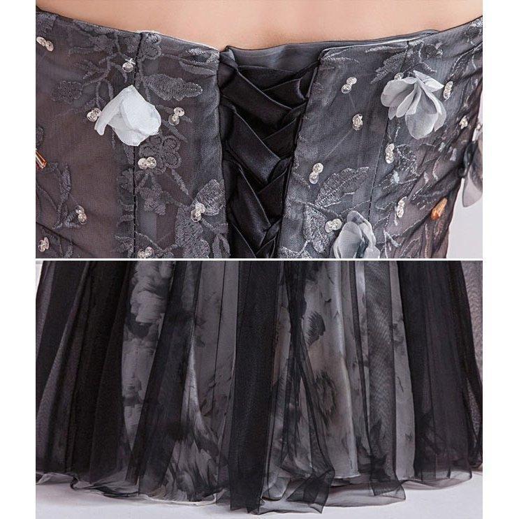 ハートチュールビスチェロングドレス レジャ Leja ビスチェ風切り替えプチハイネック花柄シアーレース