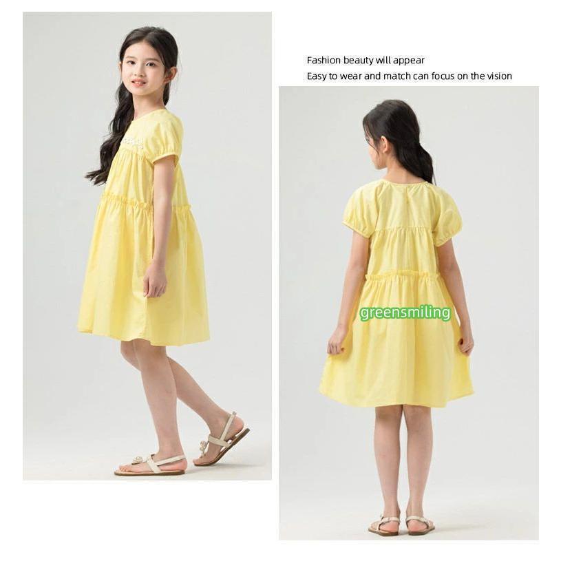 子供 ワンピース 半袖 女の子 無地 キッズ 夏 黄色 イー 黄 子供服
