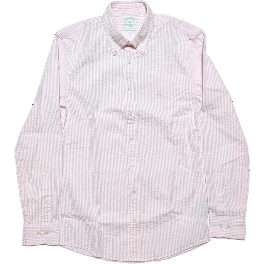 【並行輸入品】 ブルックスブラザーズ シアサッカー 長袖 ボタンダウンシャツ ワンポイント ピンク ストライプ メンズ Brooks Brothers 012 | BROOKS BROTHERS