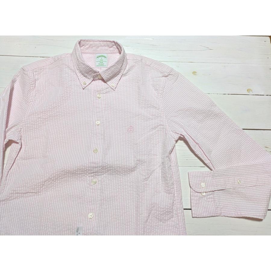 【並行輸入品】 ブルックスブラザーズ シアサッカー 長袖 ボタンダウンシャツ ワンポイント ピンク ストライプ メンズ Brooks Brothers 012 | BROOKS BROTHERS | 01