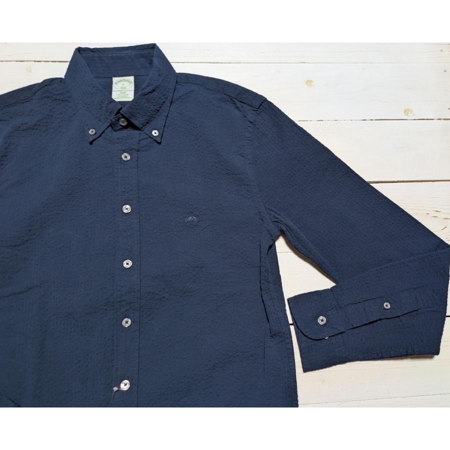 【並行輸入品】 ブルックスブラザーズ シアサッカー 長袖 ボタンダウンシャツ ワンポイント ネイビー メンズ Brooks Brothers 066 | BROOKS BROTHERS | 01
