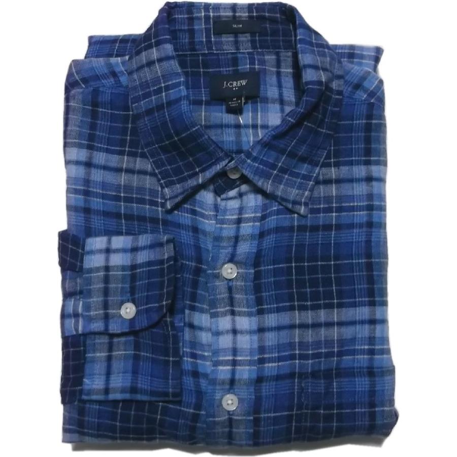 J.CREW ジェイクルー 長袖 リネンシャツ チェック ブルー メンズ