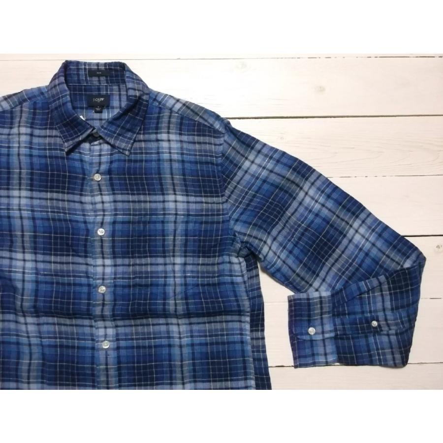 J.CREW ジェイクルー 長袖 リネンシャツ チェック ブルー メンズ