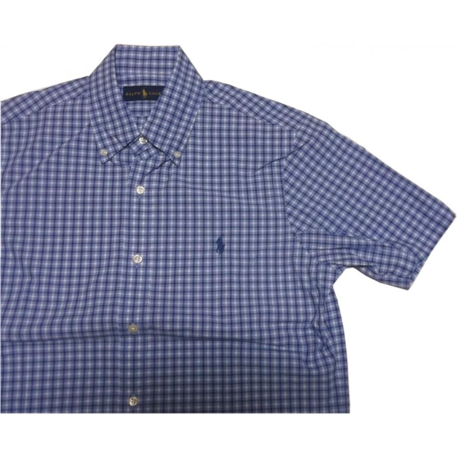 ポロ ラルフローレン 半袖 ワンポイント ボタンダウンシャツ チェック ブルー メンズ Polo Ralph Lauren 389｜shufflestore