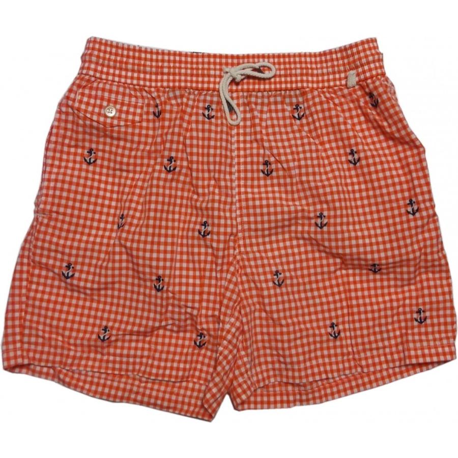 ポロ ラルフローレン 海水パンツ 水着 ギンガムチェック 刺繍 オレンジ メンズ Polo RalphLauren 176
