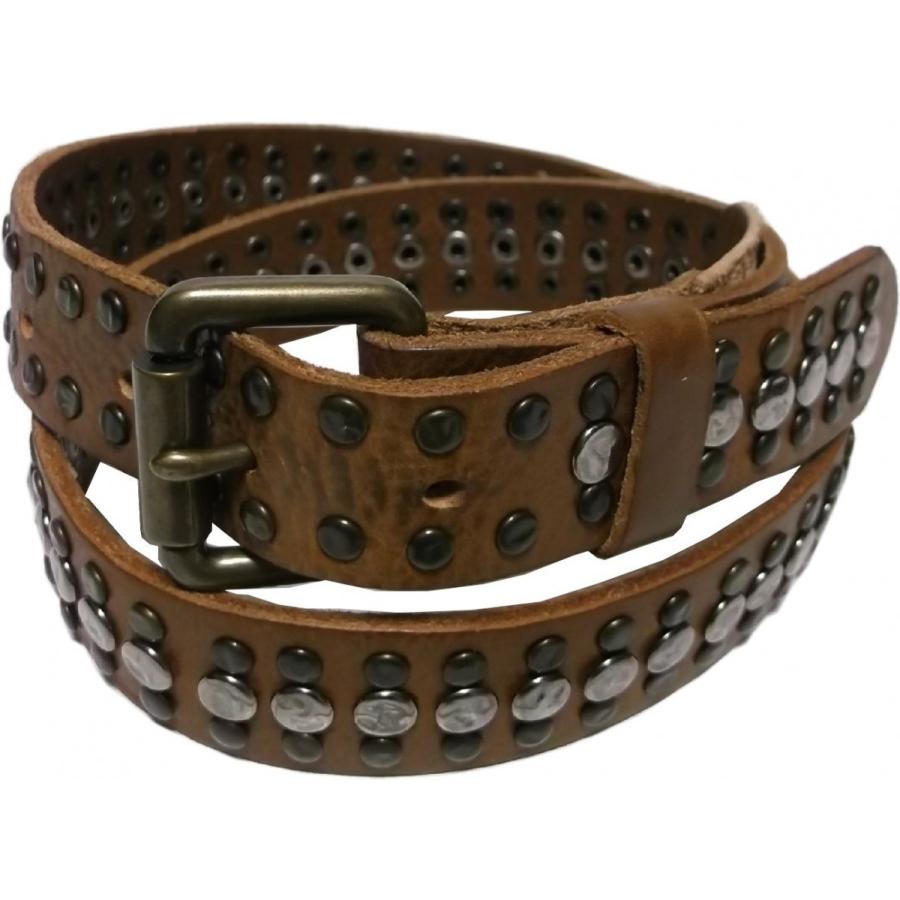 ウィルレザーグッズ 本革製 レザーベルト スタッズ ブラウン メンズ WILL LEATHER GOODS 005 WL4005