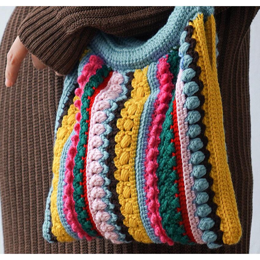 カラフル編地のバッグキット｜あみもの 手編み 鞄 手作り ニット