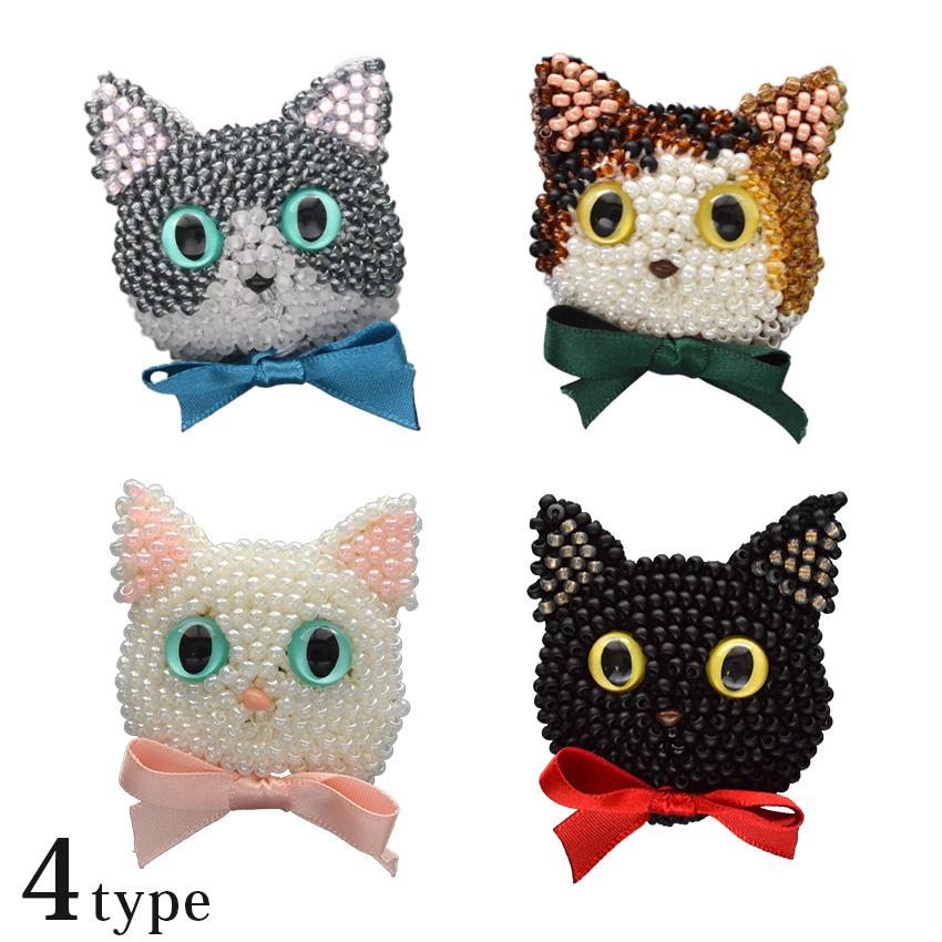 MIYUKI ビーズクロッシェ ビーズ編みの猫ブローチキット 白猫 黒猫