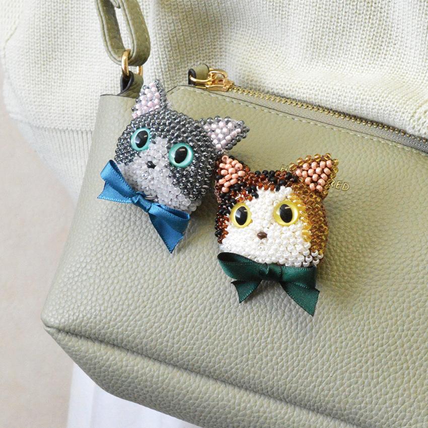 MIYUKI ビーズクロッシェ ビーズ編みの猫ブローチキット 白猫 黒猫