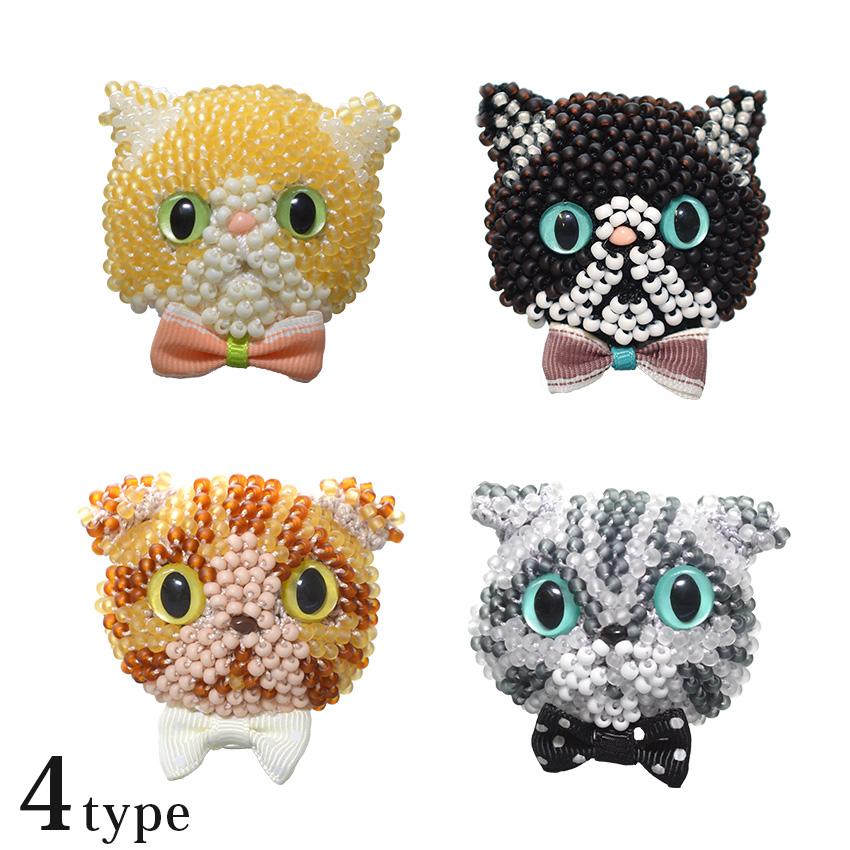 MIYUKI ビーズクロッシェ ビーズ編みの猫ブローチキット クリーム