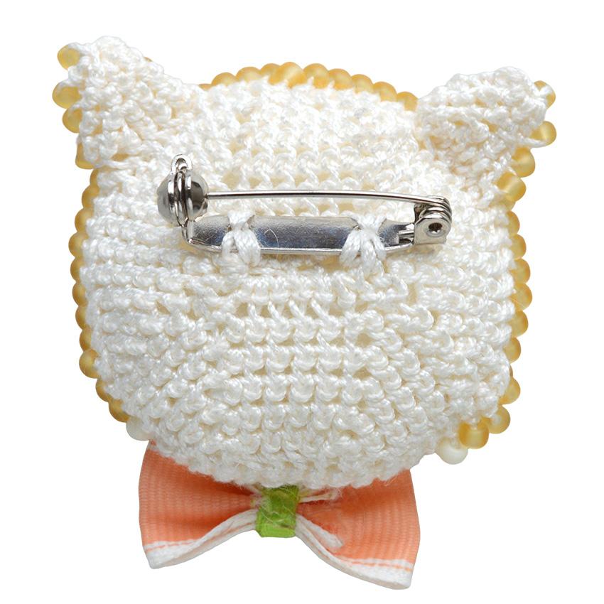 MIYUKI ビーズクロッシェ ビーズ編みの猫ブローチキット クリーム