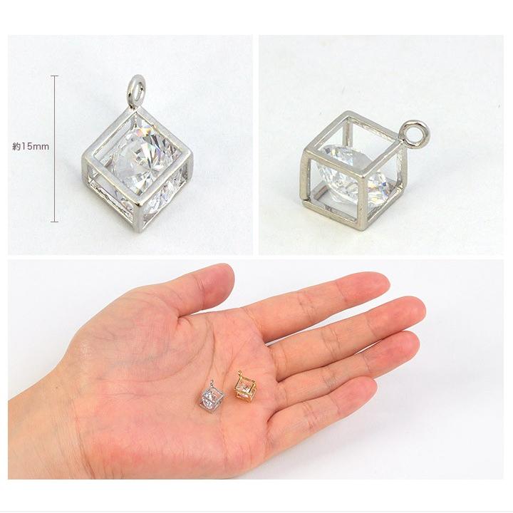 ビーズ チャーム カン付きキューブ 15mm（1辺7mm） シルバー・ゴールド｜ビーズ｜パーツ｜キューブ｜15mm｜カン付き｜【在庫限り】 |  | 03