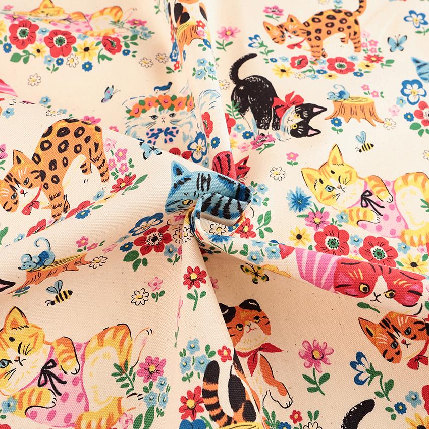 Powerful animal 猫Flower オックス 1m カットクロス | 生地 布