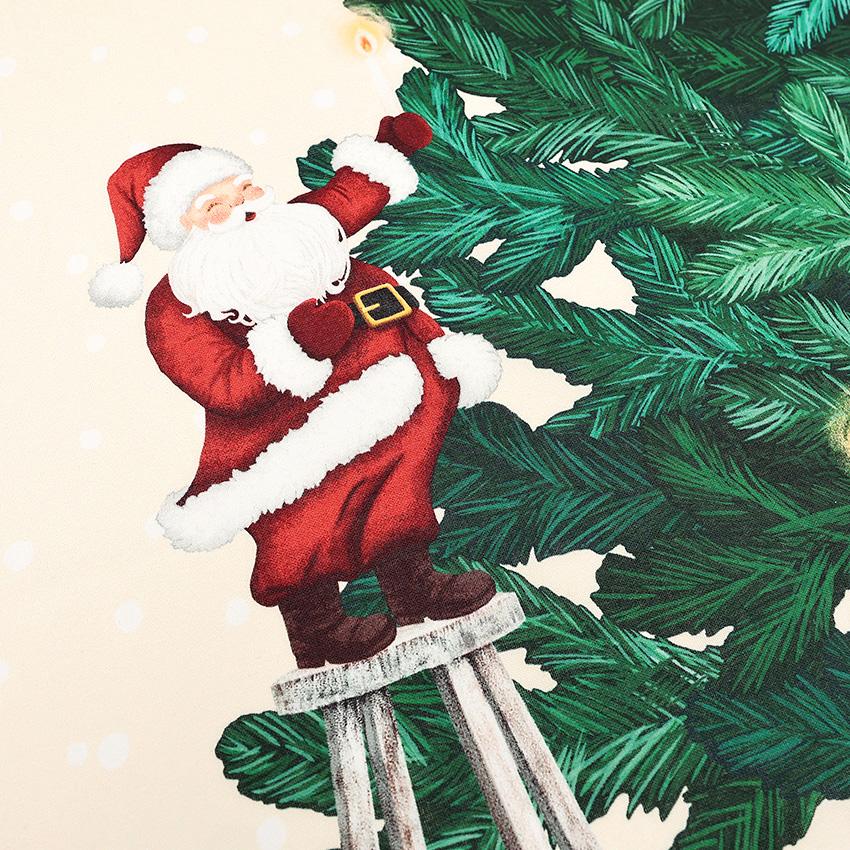 ツリーとサンタ クリスマスパネル オフホワイト 108×70cm カットクロス