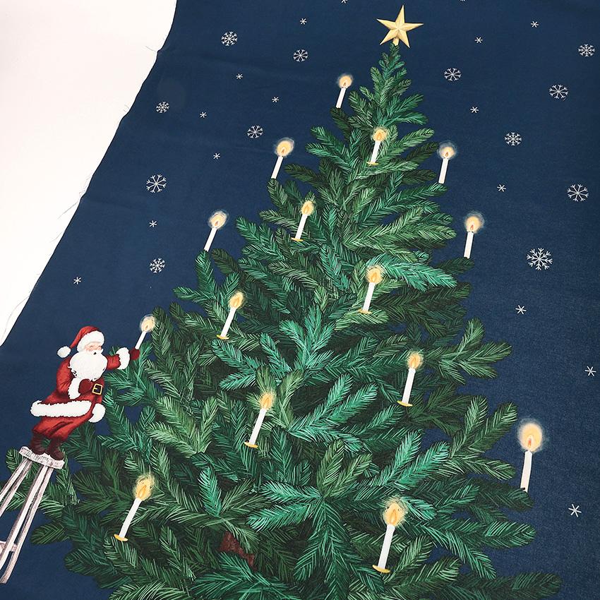 ツリーとサンタ クリスマスパネル ネイビー 108×70cm カットクロス
