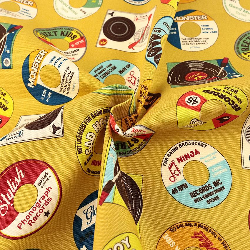 レコード柄 オックス 50cm カットクロス | 生地 布 布地 はぎれ カット