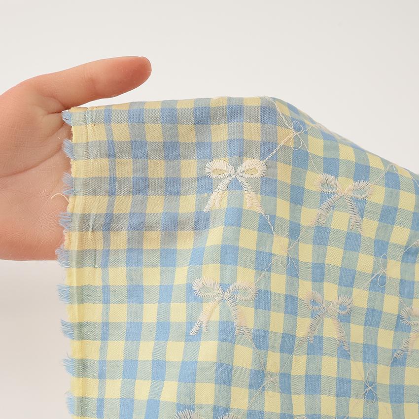 生地 布 カラフルチェックリボン刺繍 130×50cm カットクロス | 布地