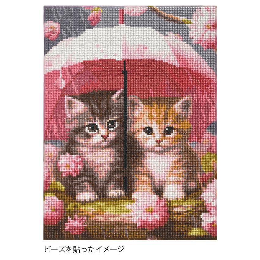 キラキラビーズアート ネコと傘 SCB-498 キャンバスサイズ 30×40cm