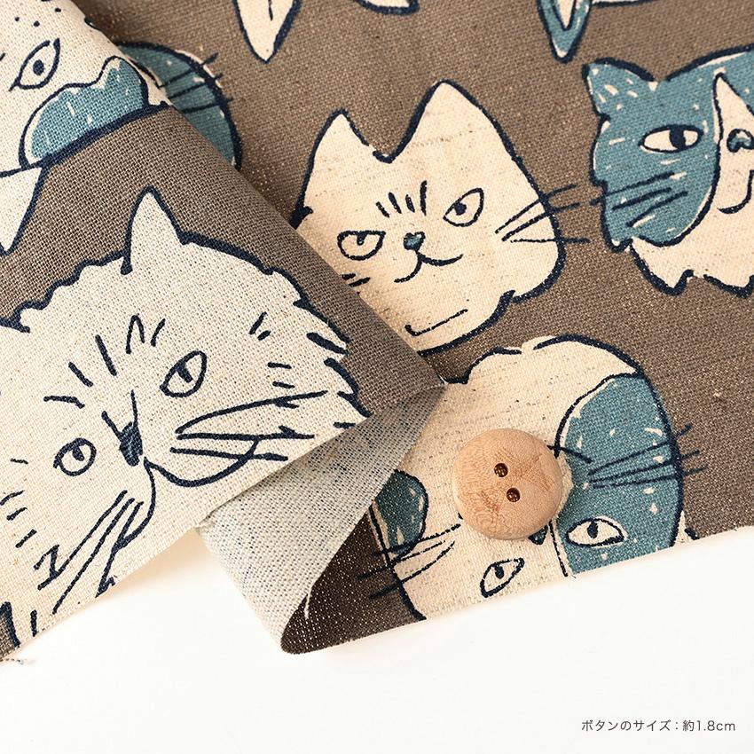 Doodle Animal Cats face 綿麻キャンバス 50cm単位 | 切売り 切り売り