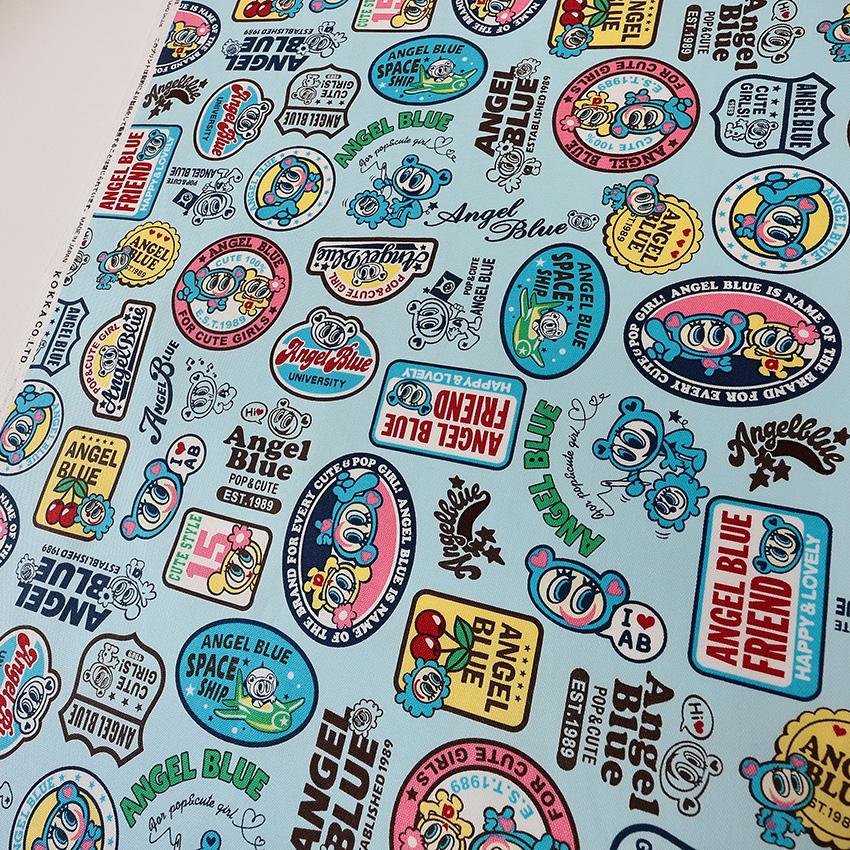 エンジェルブルー ワッペン柄 オックス 50cm単位 | 切売り 切り売り