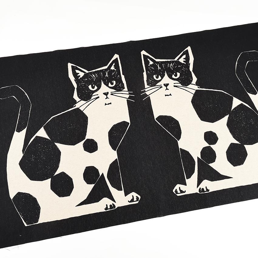 生地 布 echino NekoNoe TWO CAT 綿麻キャンバスパネル 110×62cm