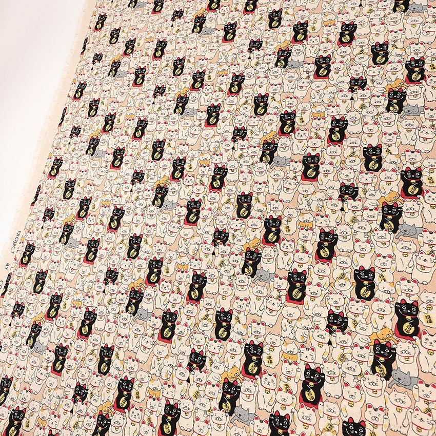 招き猫 綿麻キャンバス 50cm単位 | 切売り 切り売り 生地 布 布地