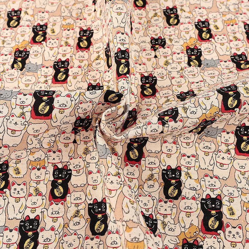 招き猫 綿麻キャンバス 50cm単位 | 切売り 切り売り 生地 布 布地