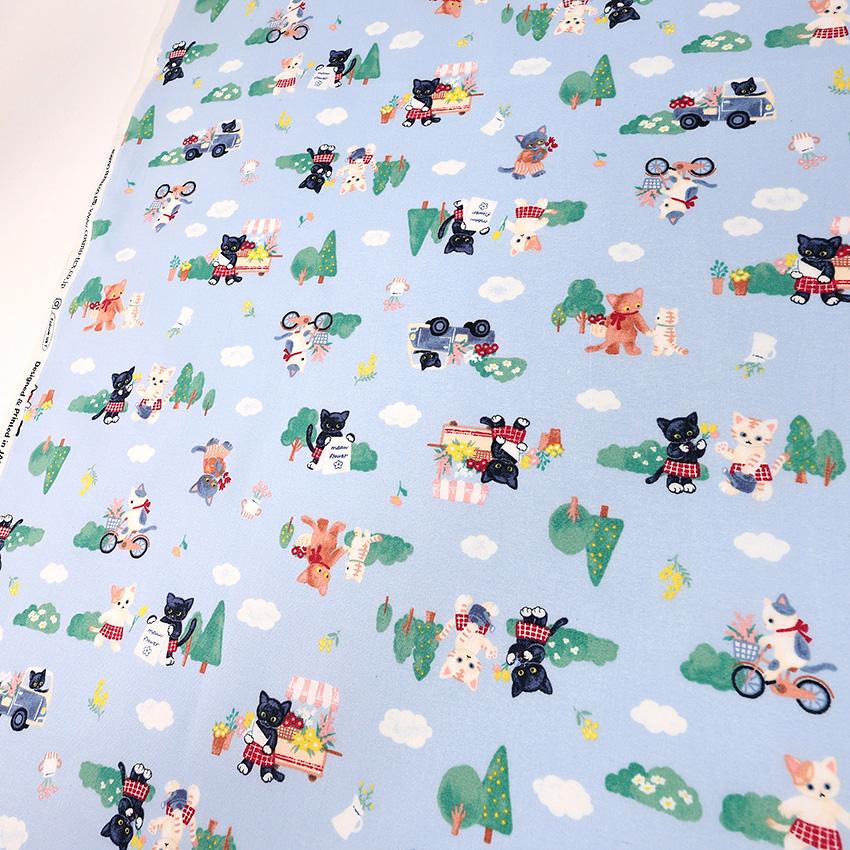 絵本アニマル ねこのお花屋さん シーチング 50cm単位 | 切売り