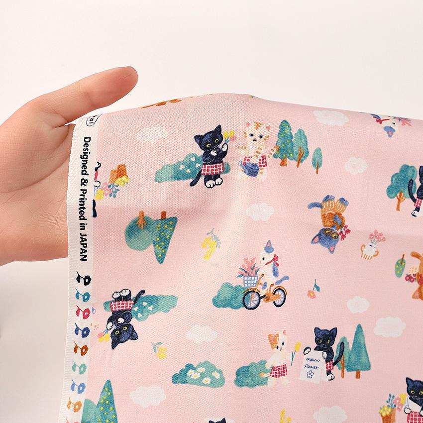 絵本アニマル ねこのお花屋さん シーチング 50cm単位 | 切売り