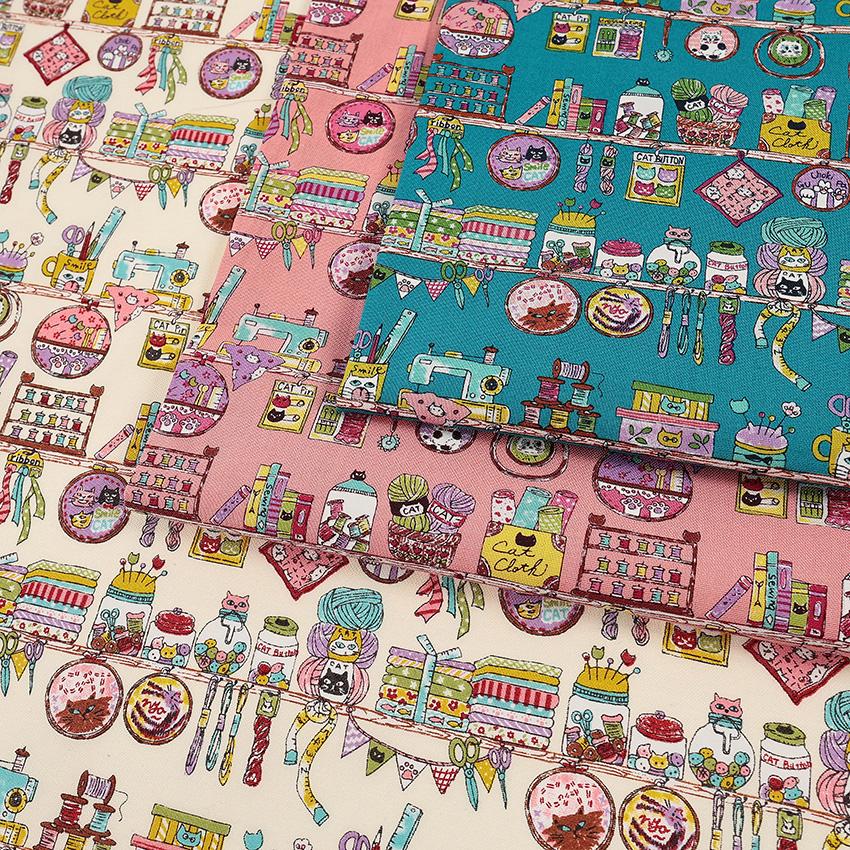 生地 布 にゃんともかわいいSEWING 猫の手芸屋さん シーチング 50cm