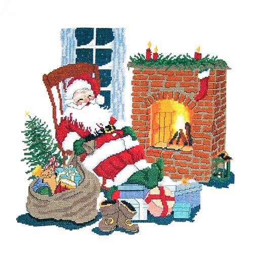 刺繍 輸入キット O.O.E. Santa relaxing fireplace｜クリスマス｜デンマーク｜プレゼント｜