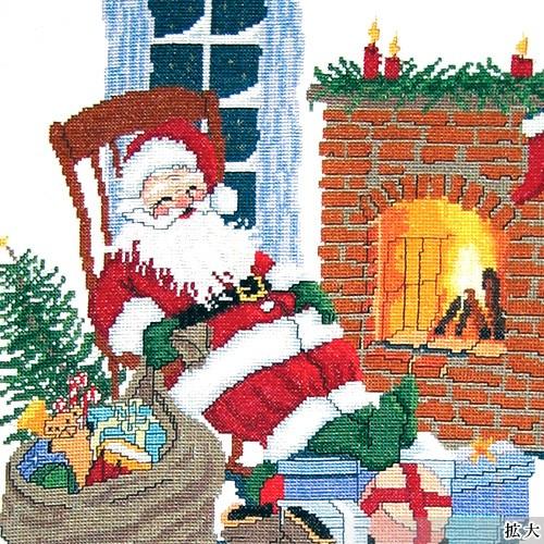 刺繍 輸入キット O.O.E. Santa relaxing fireplace｜クリスマス｜デンマーク｜プレゼント｜の画像