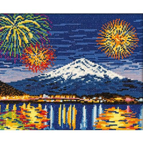 四季を彩る日本の名所　河口湖冬花火と富士山 Olympus（オリムパス） 刺繍 キット 四季を彩る 日本の名所 河口湖冬