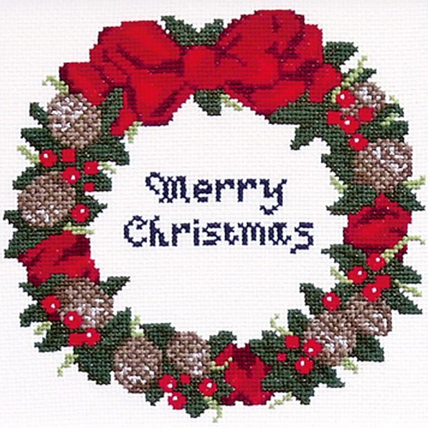 刺繍 キット オリムパス Christmas Cross stitch kit 木の実のリース｜shugale1