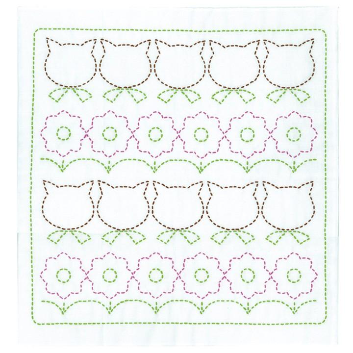 刺し子 花ふきんキット ねことお花 刺し子 刺し子キット 花ふきんキット 水で消える図案 手芸材料の通販シュゲールyahoo 店 通販 Yahoo ショッピング