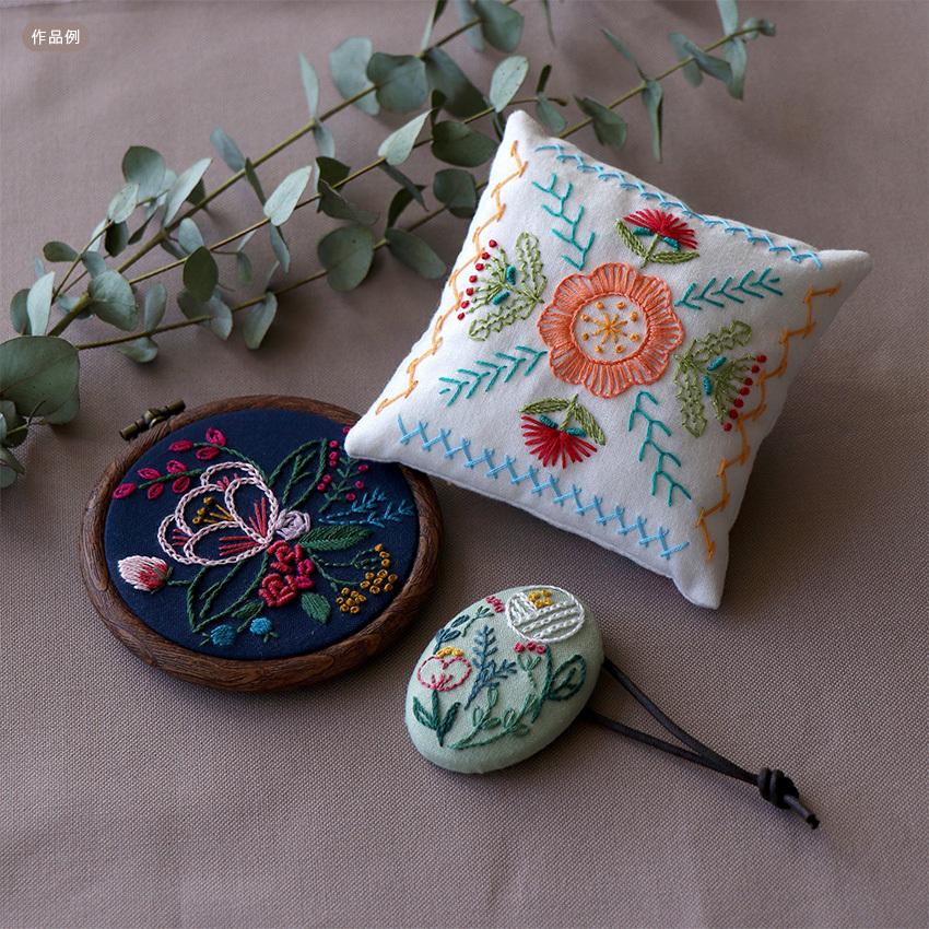 合計5枚刺繍 ホワイト グリーン 最高品質 2枚セット しっかり 生地感 Olympus（オリムパス） GARDEN PARTY はじめてのフランス刺しゅう