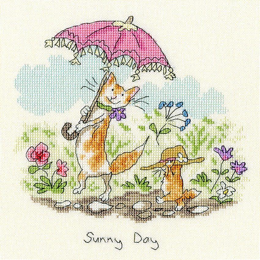 輸入刺繍キット Bothy Threads XAJ7 Sunny day 猫のお散歩 晴れた日に