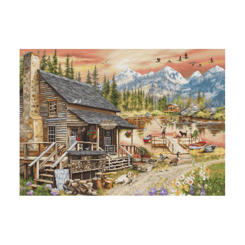 輸入刺繍 Luca-s B2413 Log Cabin General Store ログキャビン 雑貨店 