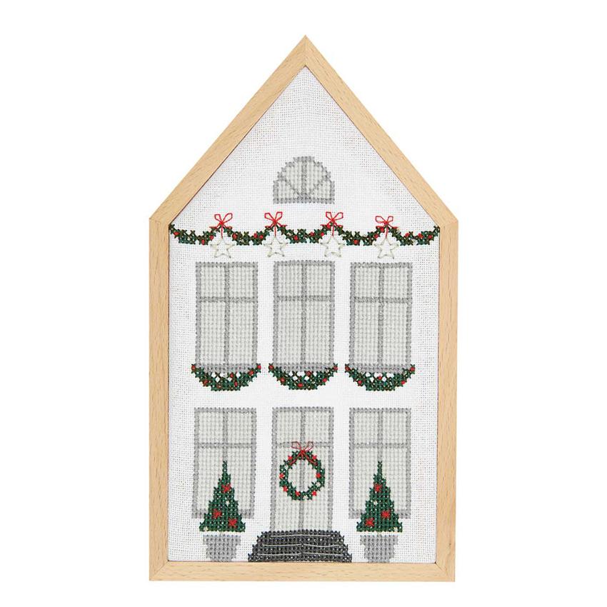 輸入刺繍キット RICO クロスステッチのクリスマスハウス 木製フレーム 