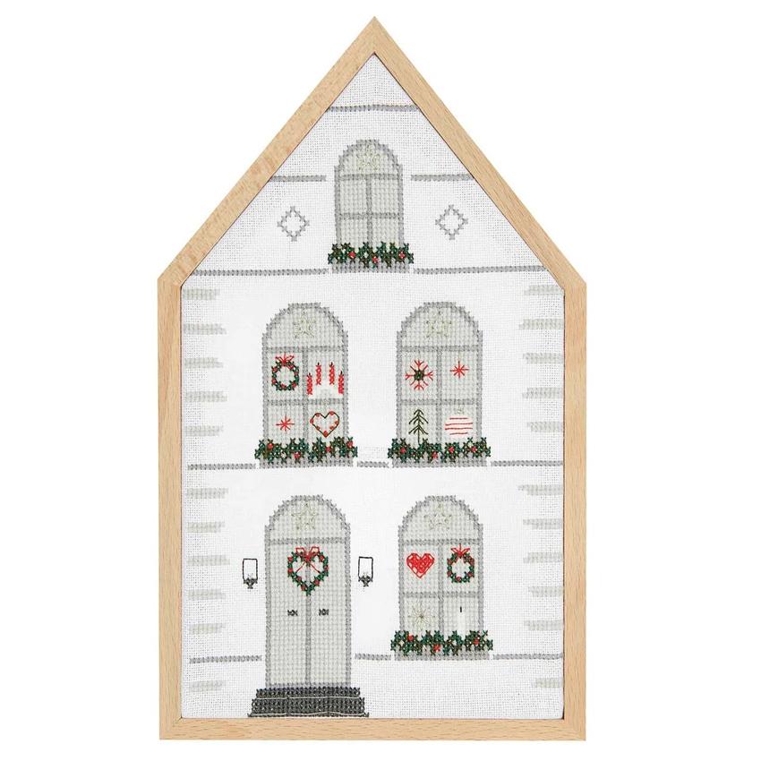 輸入刺繍キット RICO クロスステッチのクリスマスハウス 木製フレーム