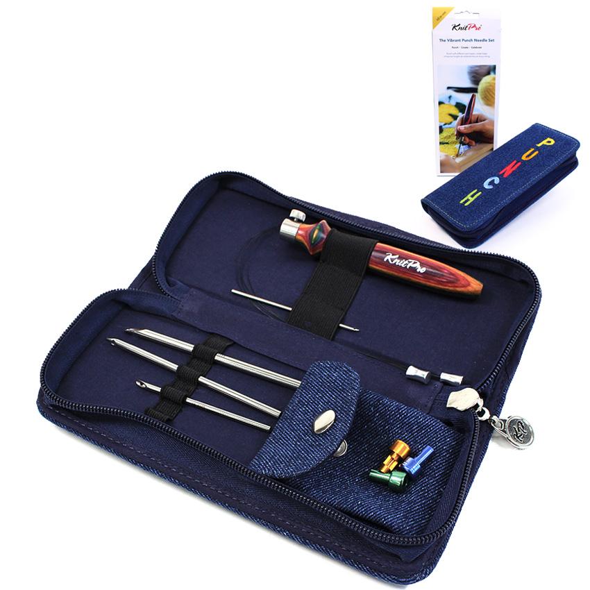 刺繍が施されたデニムケースで満足なセットです！ Knitpro パンチ