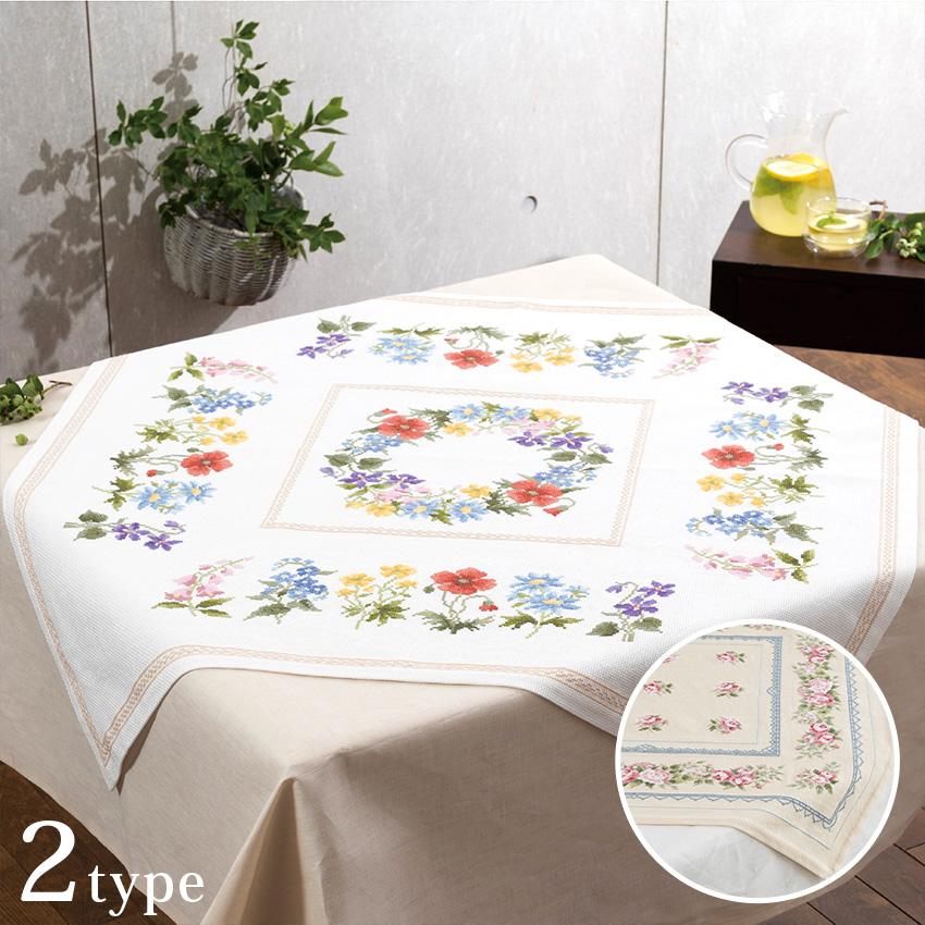 青糸の花柄刺繍　大判オーバル　混紡リネン　テーブルクロス 楽天市場】【送料無料】撥水加工 クラシック花柄テーブルクロス【100cm