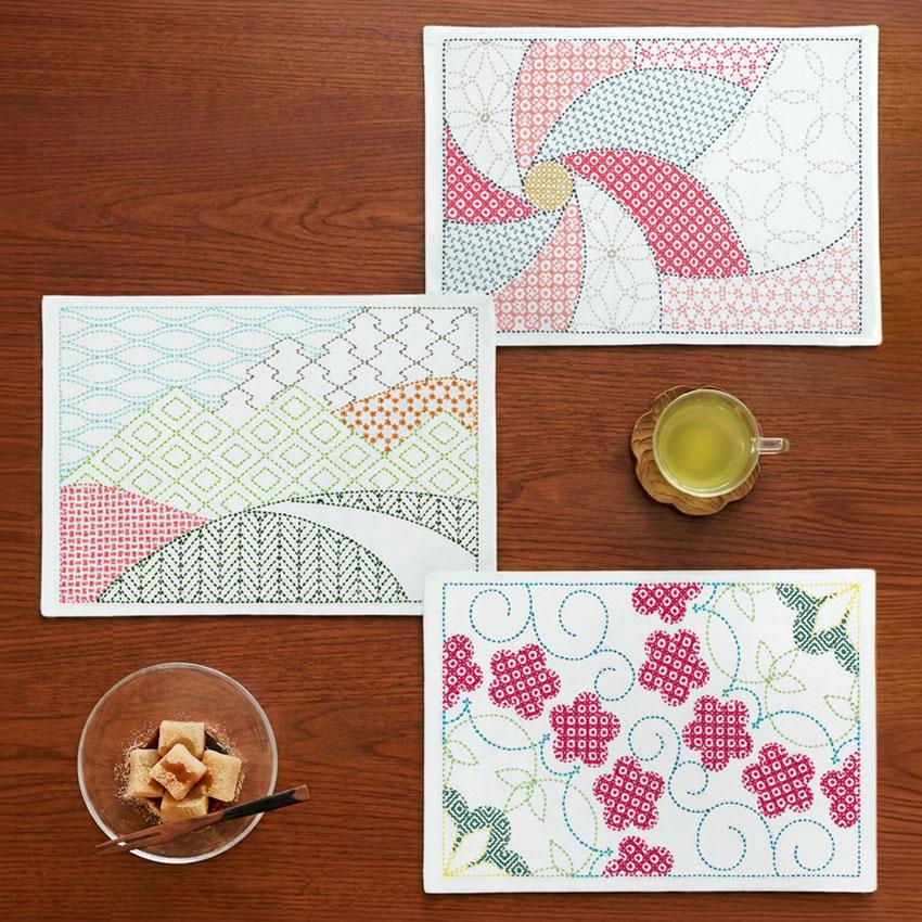 オリムパス 刺し子キット ランチョンマット 晒木綿 合わせ模様 水で消える図案｜刺し子 刺し子布 花ふきん ラメ糸 |  | 08