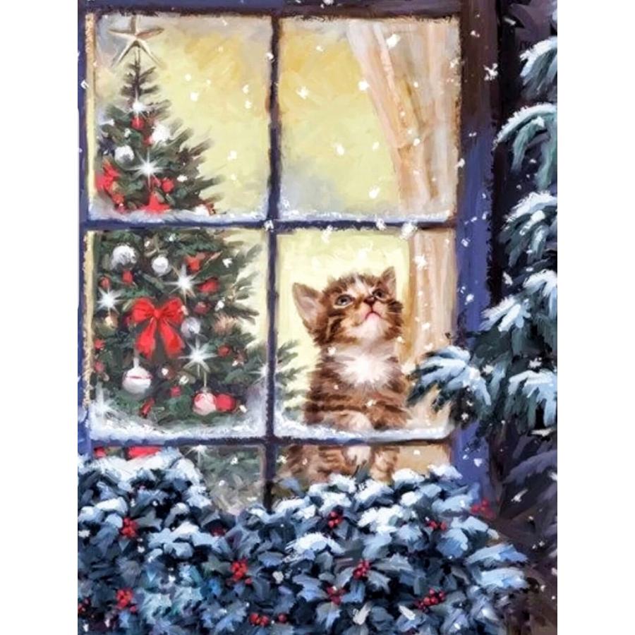 ダイヤモンドアート 猫 クリスマス 窓辺の猫 ダイアモンドペインティング ビーズ刺繍キット セット クロスステッチ モザイク Dai 021 クロスステッチキット シフォン 通販 Yahoo ショッピング
