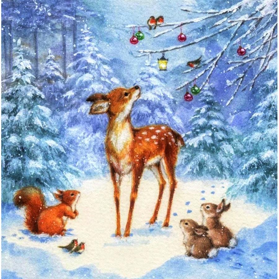 ダイヤモンドアート クリスマス 森の動物 鹿 リス うさぎ 四角ビーズ