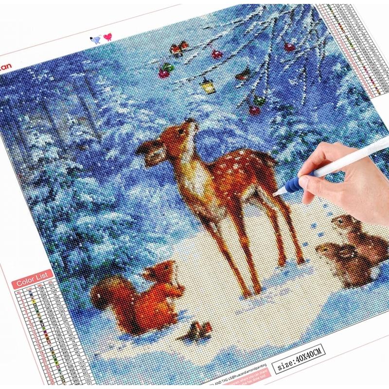 ダイヤモンドアート クリスマス 森の動物 鹿 リス うさぎ 四角ビーズ