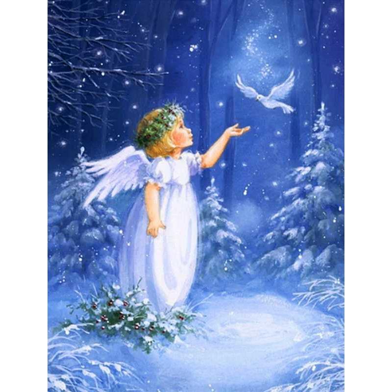 天使のクリスマス　絵画アート原画　パステル画 ダイヤモンドアート クリスマス 聖夜の天使 holly angel 四角ビーズ