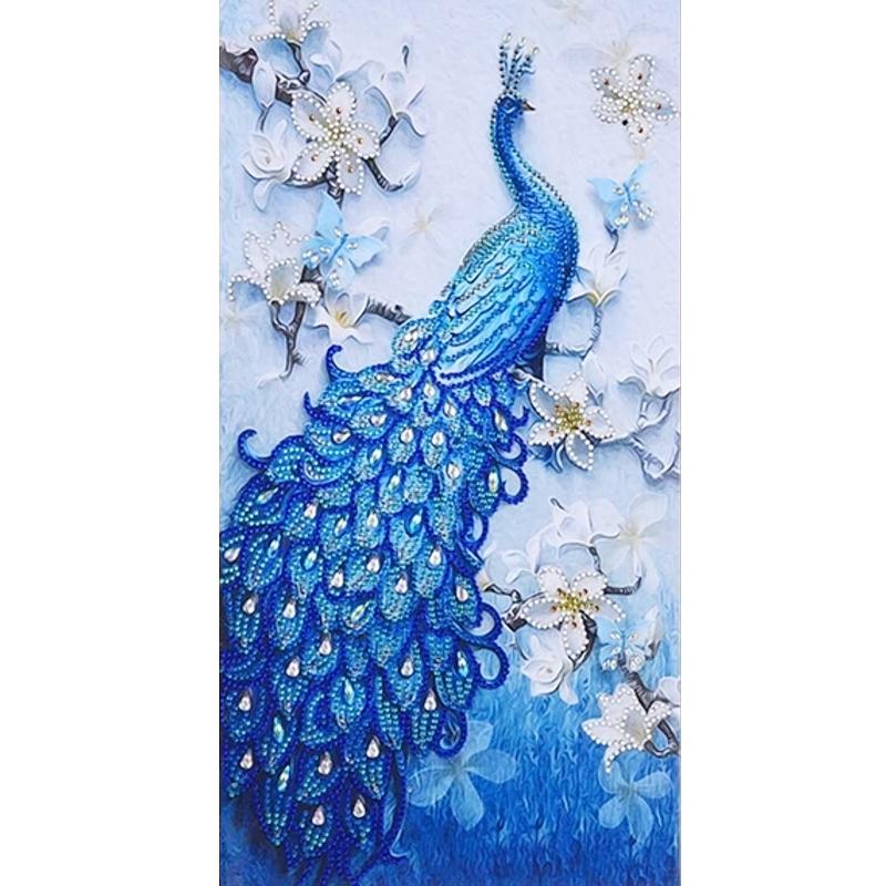 ダイヤモンドアート 特殊ビーズ 孔雀 花 30×50cm 青い鳥 初心者